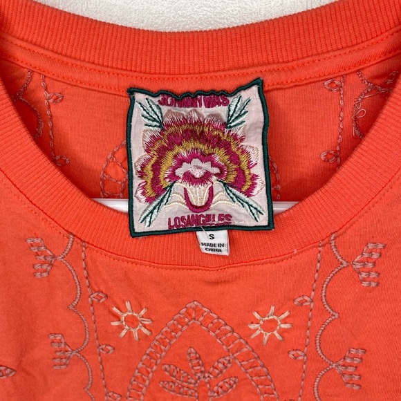 Johnny Was JWLA Faye Crew Neck Tee Size Small in Living Coral Boho Chic - Picture 6 of 12